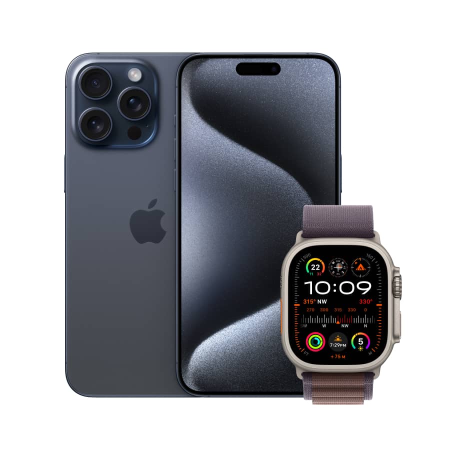 du Shop Personal iPhone 15 Pro Max Bundle Watch Ultra2 Indigo Alpine Small 256 GB Blue